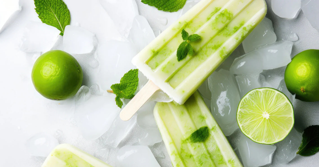 Grüne Saft-Eis am Stiel