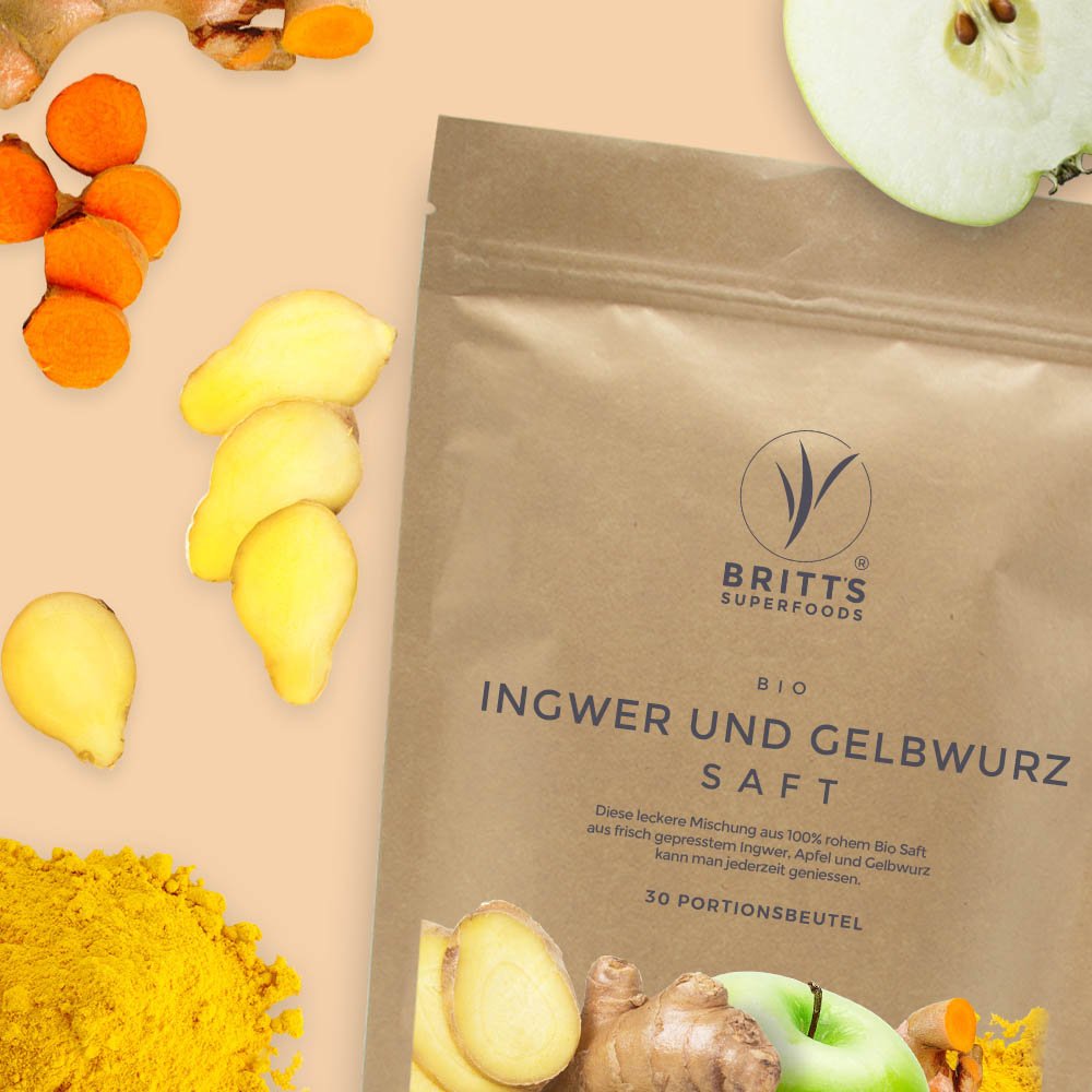 Ingwer und Kurkuma Saft x 30 Sachets - Britt's Superfoods DE